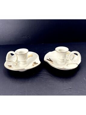 Takahashi San Francisco Gold Butterfly Taper Candle Holder Set Finger Carry